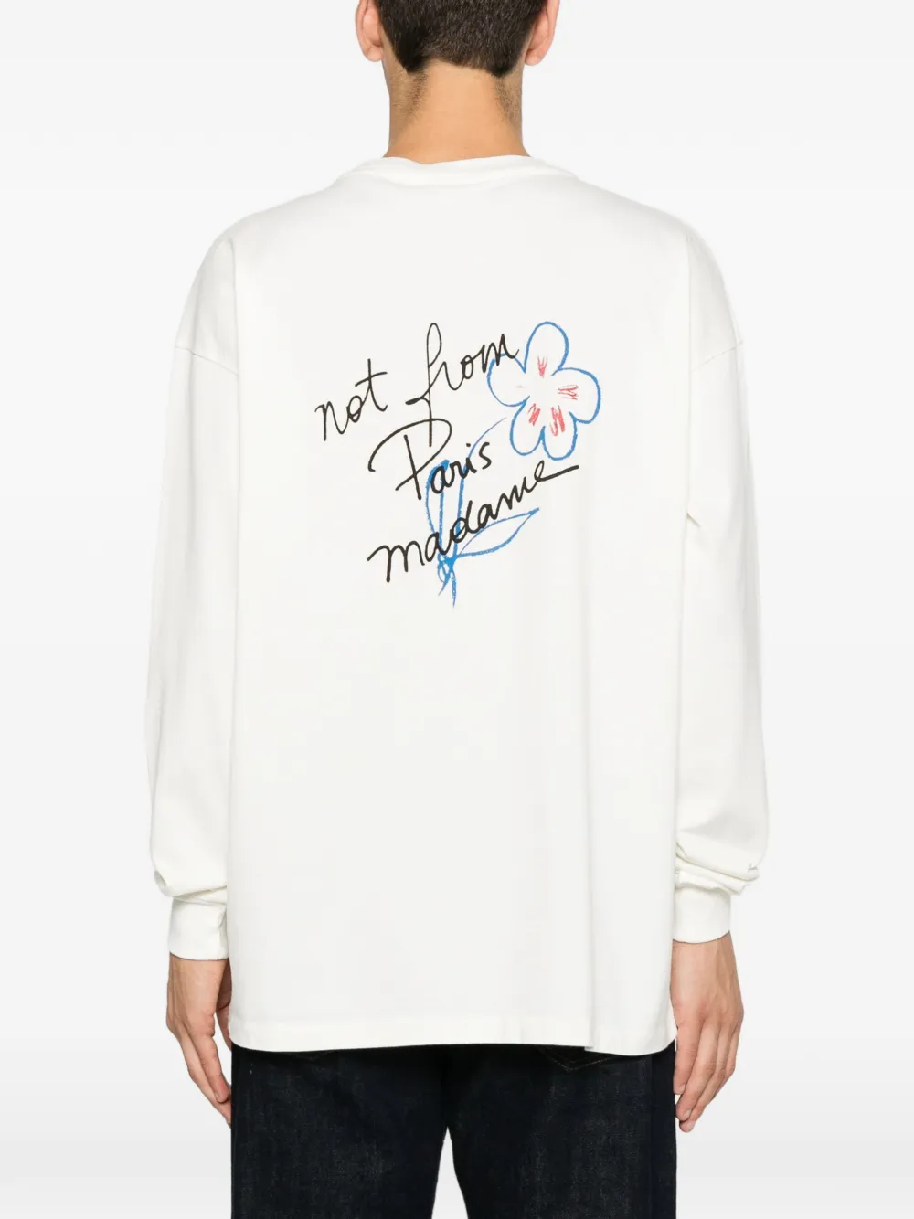 Drôle De Monsieur T-shirt met tekst en lange mouwen Wit