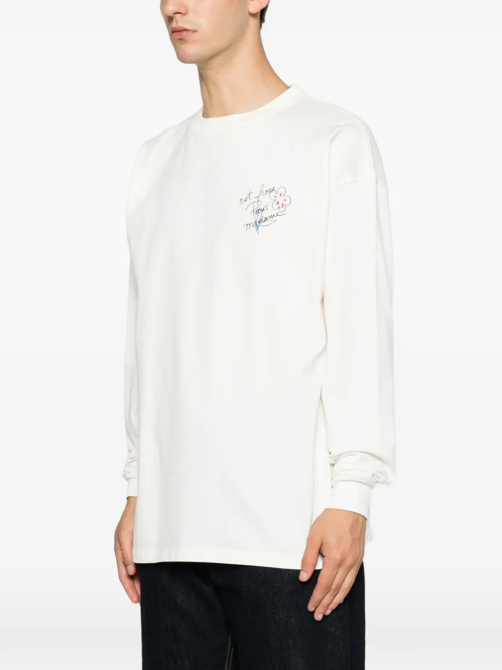Drôle De Monsieur T-shirt met tekst en lange mouwen Wit