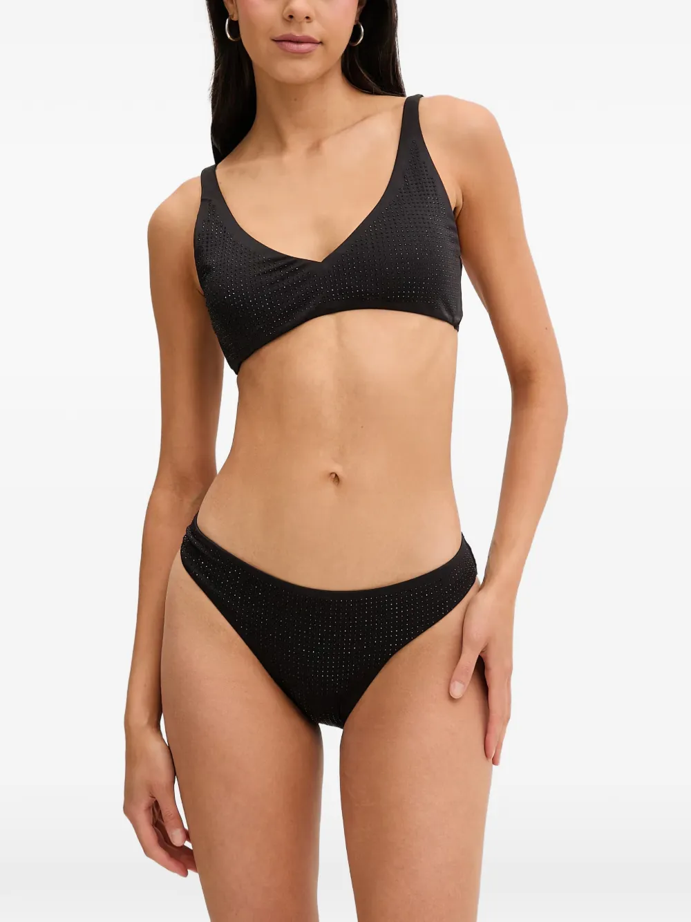 Michael Kors stud-embellished V-neck bikini top Zwart