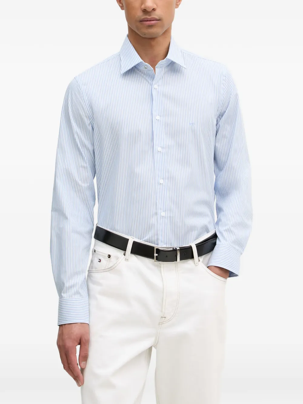 Michael Kors striped stretch cotton slim-fit shirt - Bianco