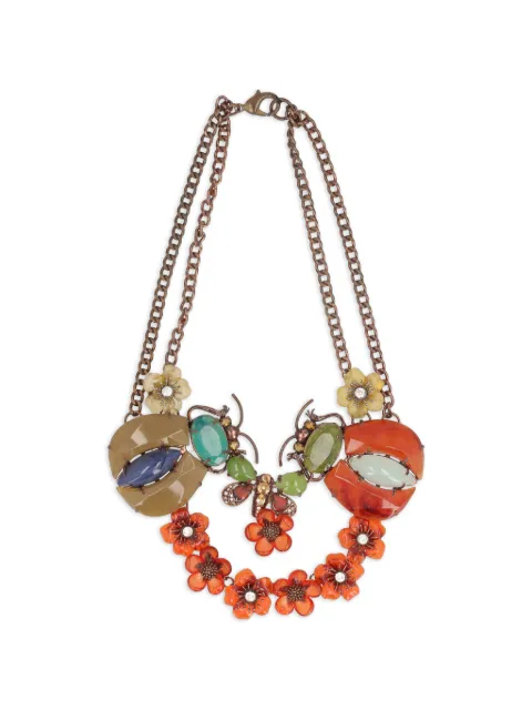 Vintage floral-embellished insect-detail necklace