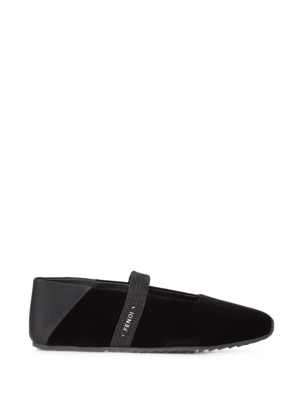 FENDI velvet logo-strap ballet flats - Nero