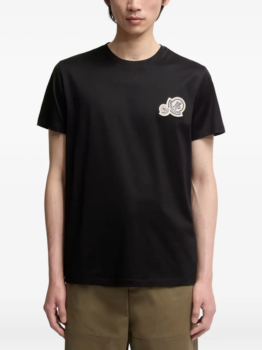 Moncler Double katoenen T-shirt met logopatch Zwart