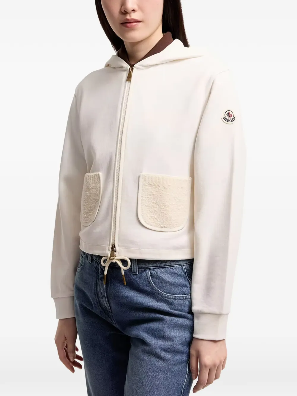 Moncler Sweater van katoenblend met rits Beige