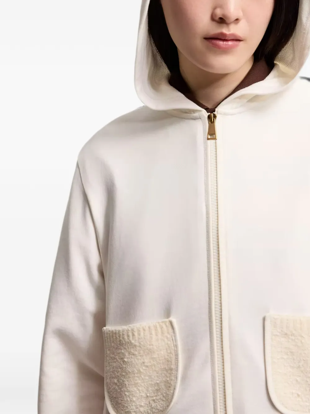 Moncler Sweater van katoenblend met rits Beige