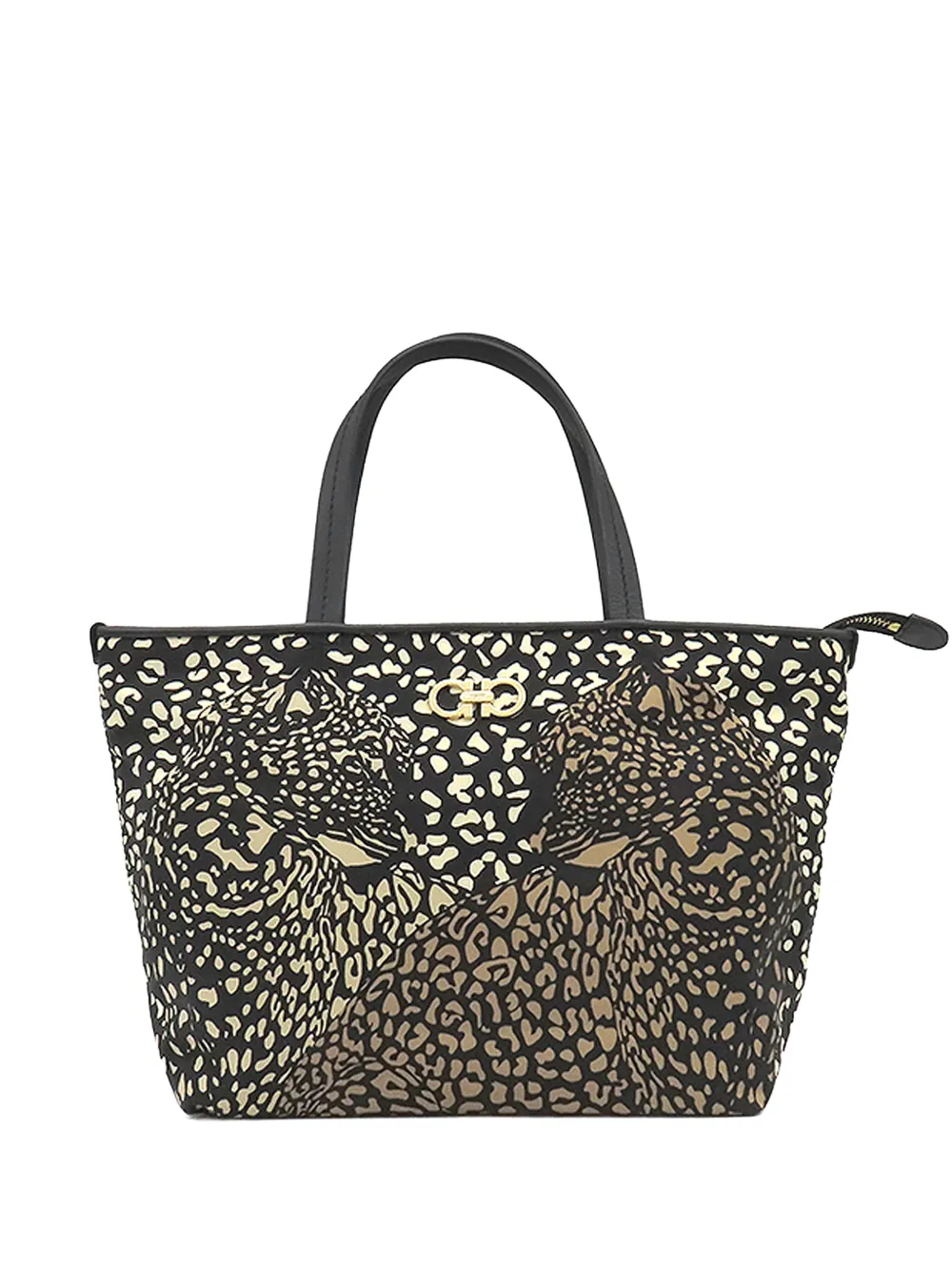 Ferragamo Pre-Owned 1990-2020 Gancini-Tote Bag mit Leoparden-Print - Schwarz