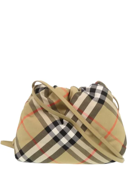 Burberry Pre-Owned 2023-2026 슈퍼노바 체크 나일론 드로스트링 파우치 크로스 백
