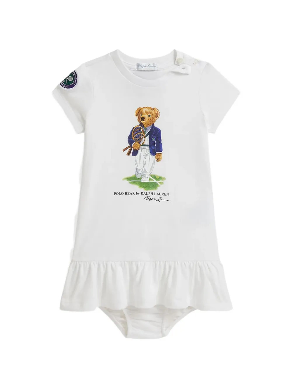 POLO RALPH LAUREN KIDS robe Polo Bear à volants - Blanc