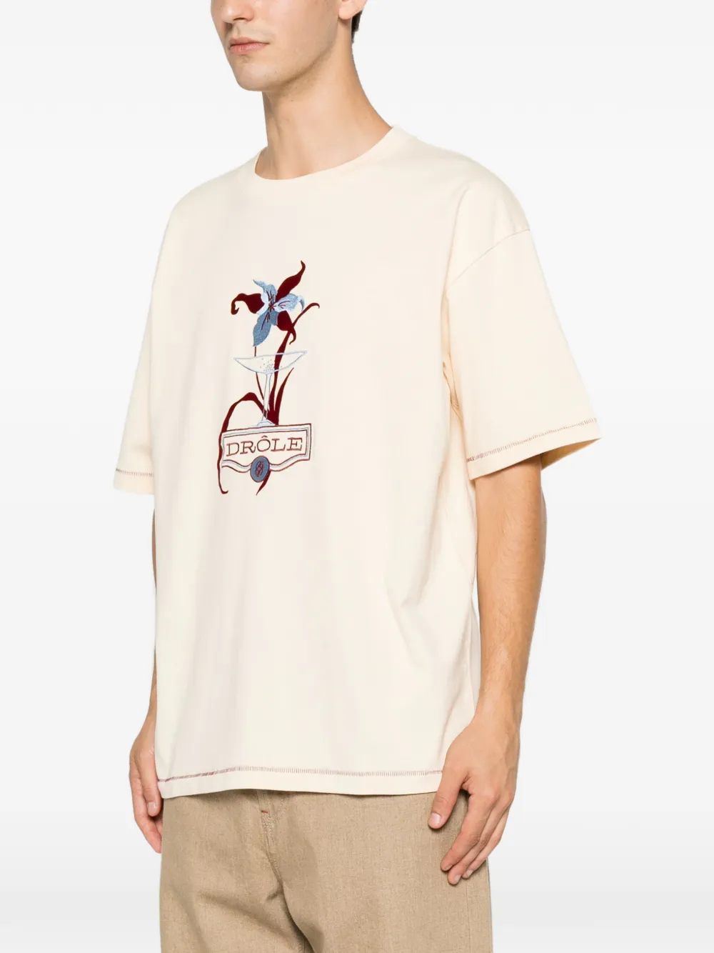 Drôle De Monsieur T-shirt met borduurwerk Beige