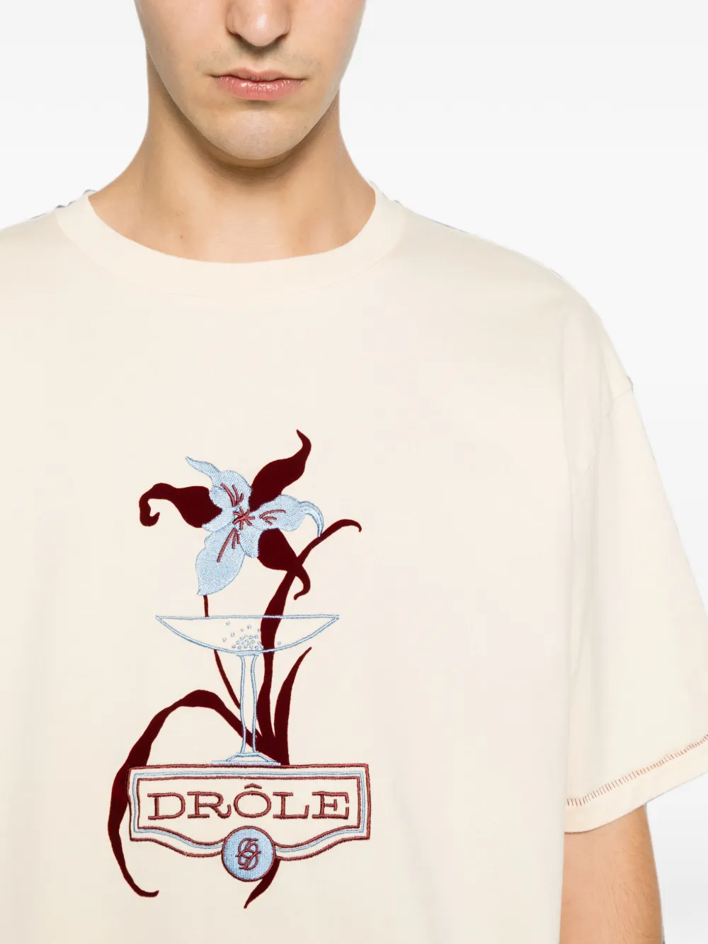 Drôle De Monsieur T-shirt met borduurwerk Beige