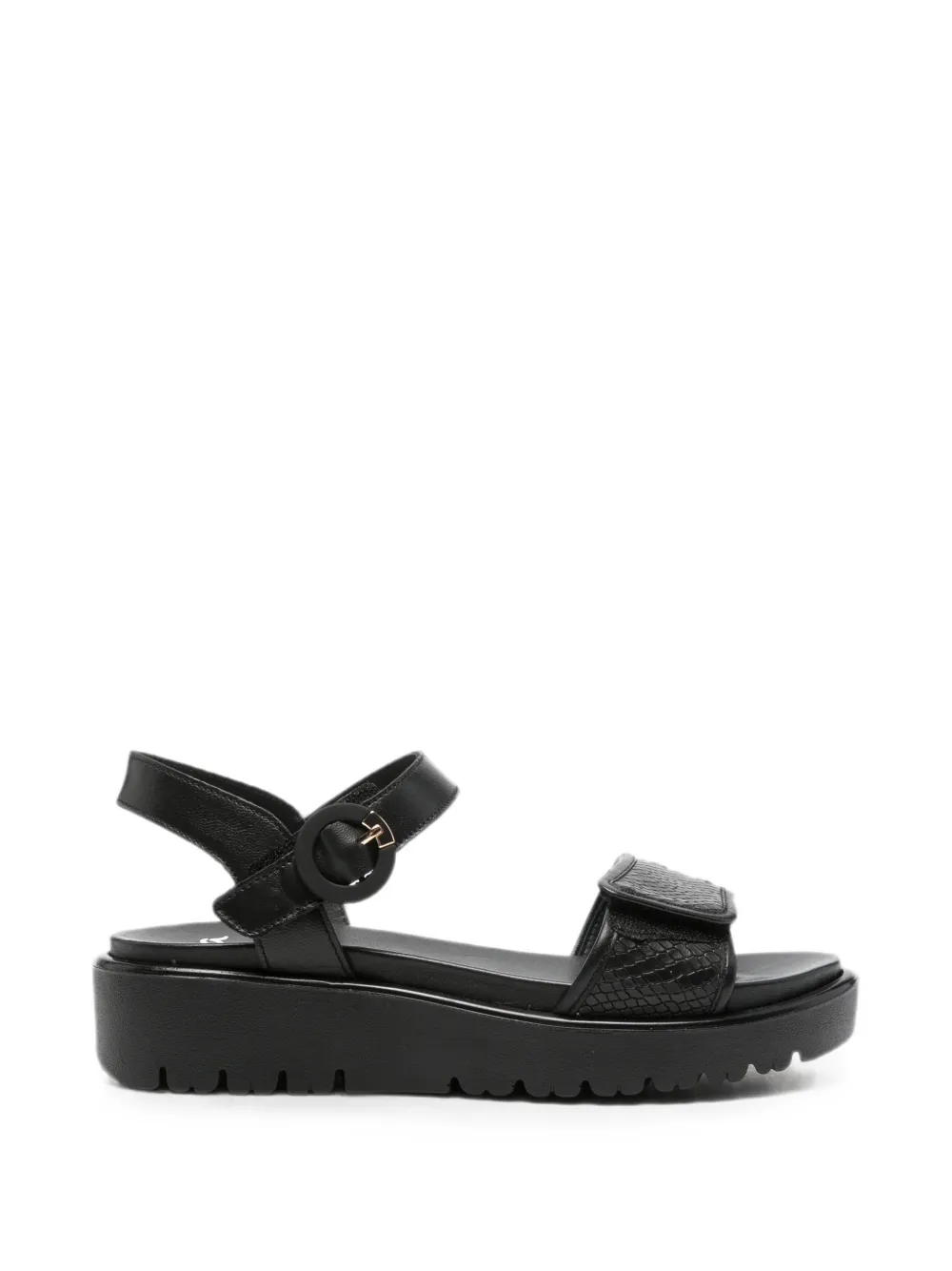 Ara Snakeskin-effect Touch-strap Sandals In Black