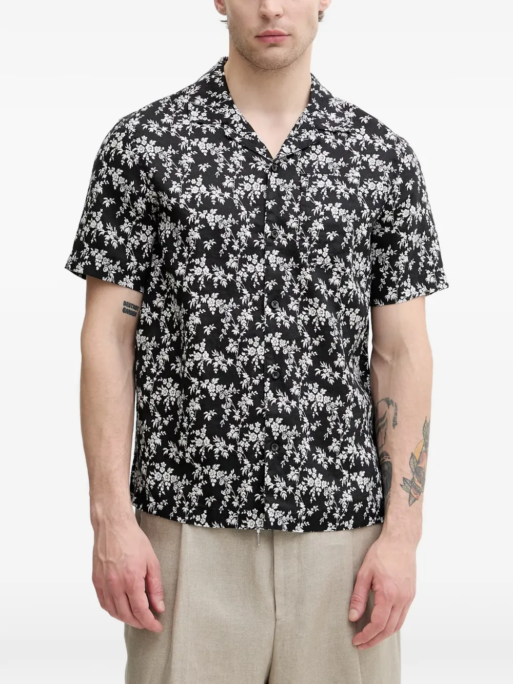 Michael Kors floral-print linen camp shirt - Nero