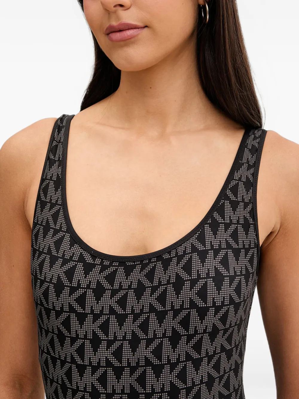 Michael Kors reversible logo scoopneck swimsuit Zwart