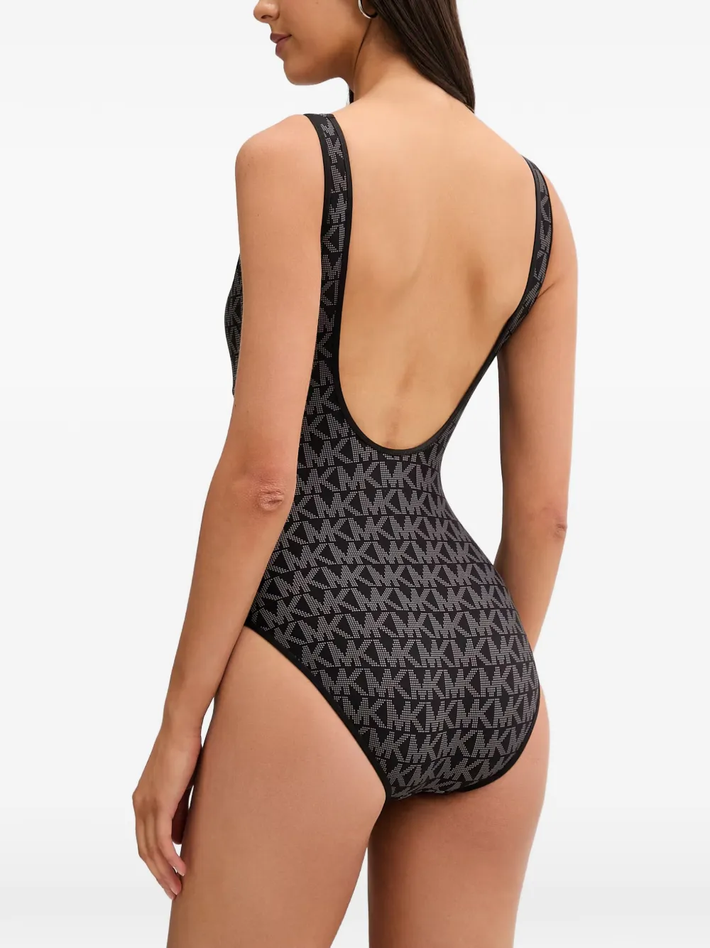 Michael Kors reversible logo scoopneck swimsuit Zwart