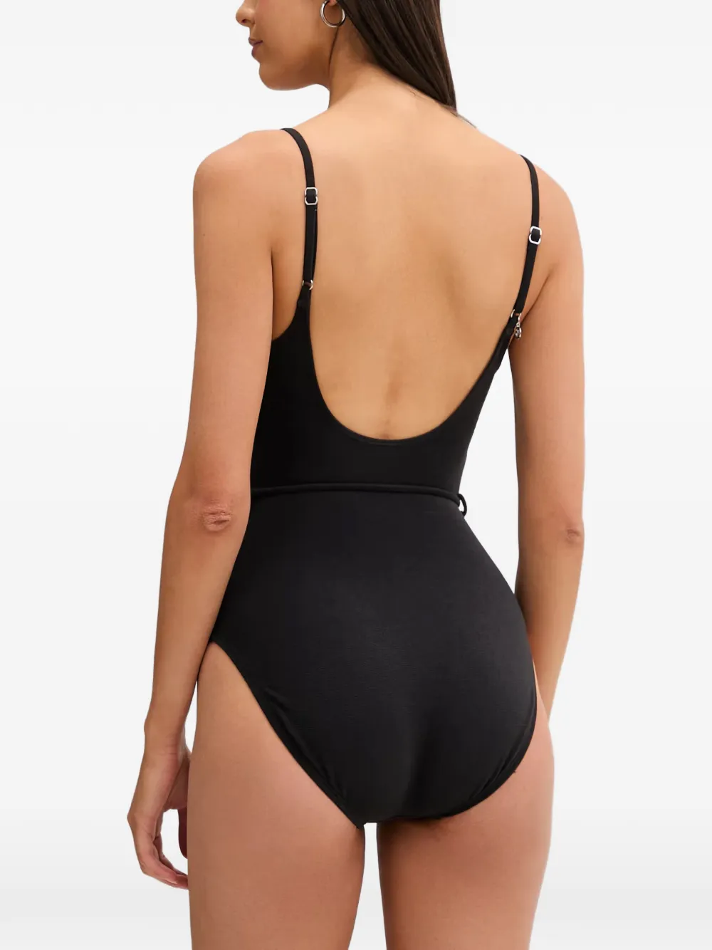Michael Kors belted scoop-neck swimsuit Zwart
