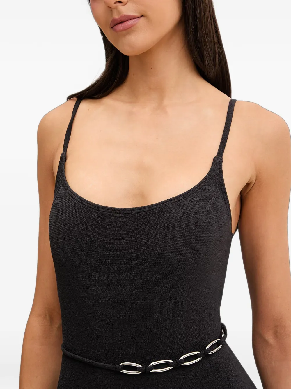 Michael Kors belted scoop-neck swimsuit Zwart