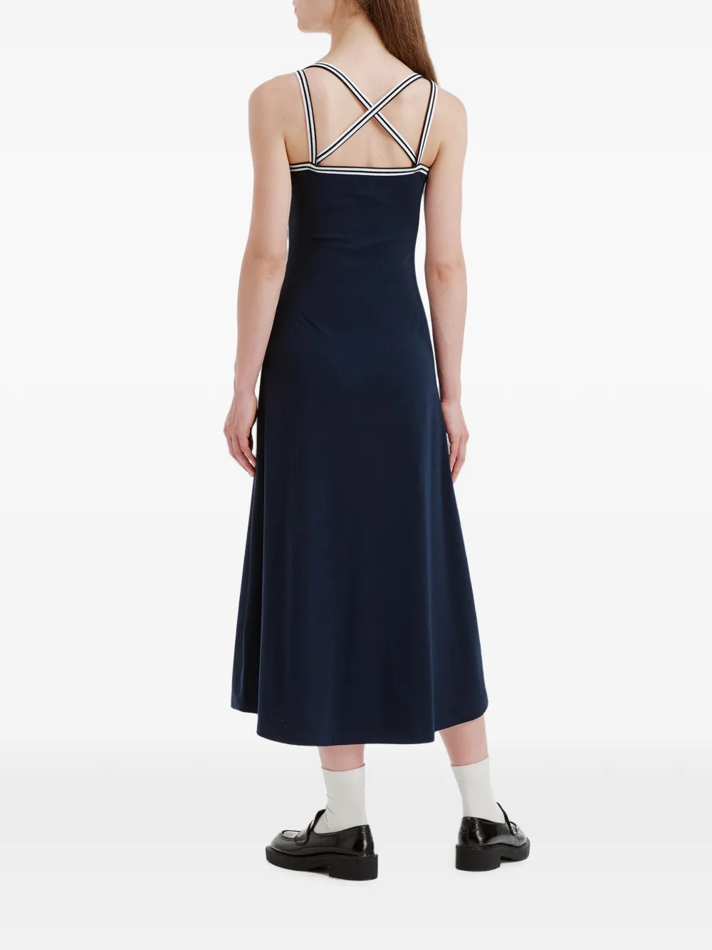 b+ab midi-jurk met gekruiste bandjes en contrasterende afwerking Blauw
