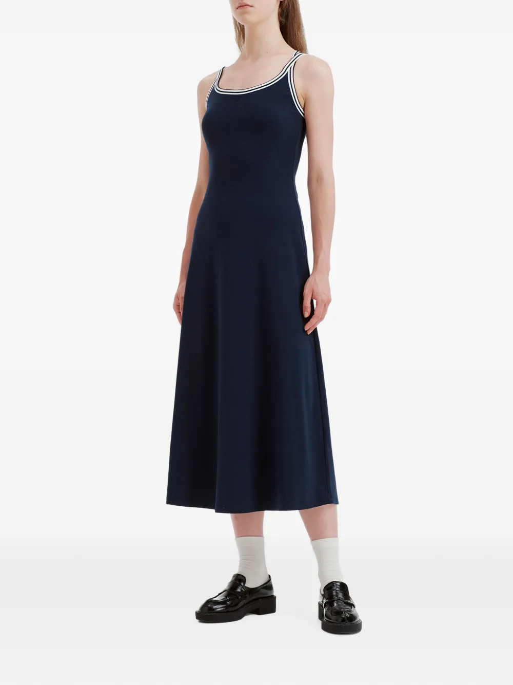 b+ab midi-jurk met gekruiste bandjes en contrasterende afwerking Blauw