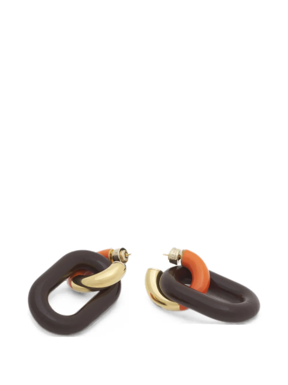 Marni orange and brown resin chain earrings - Gold
