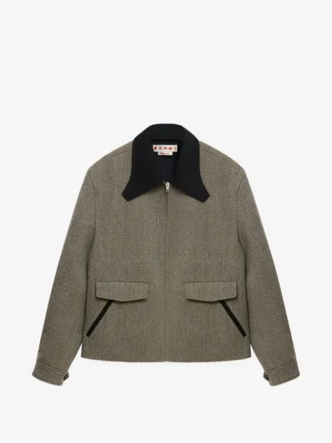 Marni taupe tweed jacket with sculptural collar