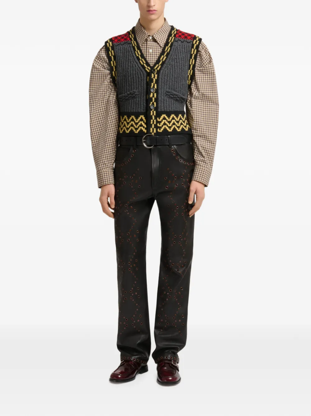 Marni Leren broek met studs Zwart