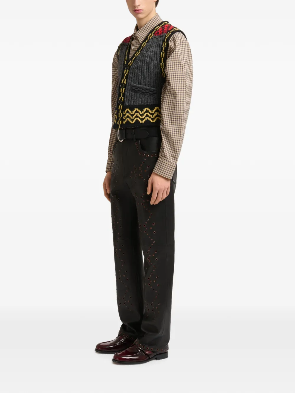 Marni Leren broek met studs Zwart
