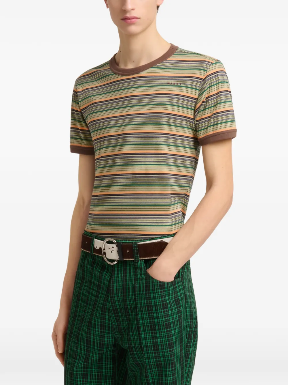 Marni Groen katoenen T-shirt met fijne strepen