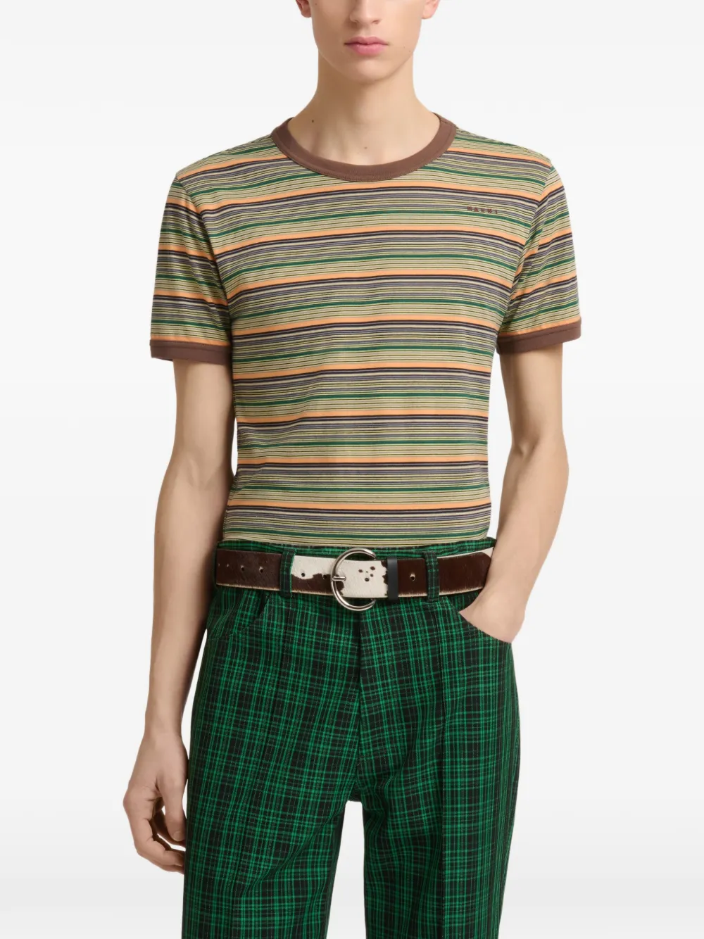 Marni Groen katoenen T-shirt met fijne strepen