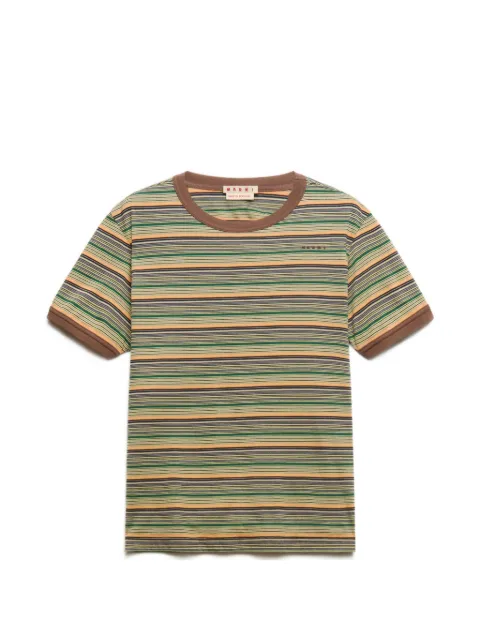 Marni green cotton T-shirt with fine stripes