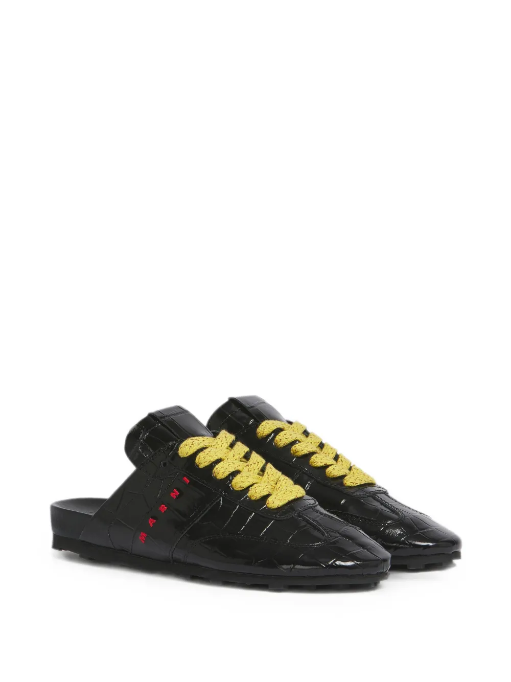 Marni Softy Soccer leren slip-on sneakers met krokodillen-effect Zwart
