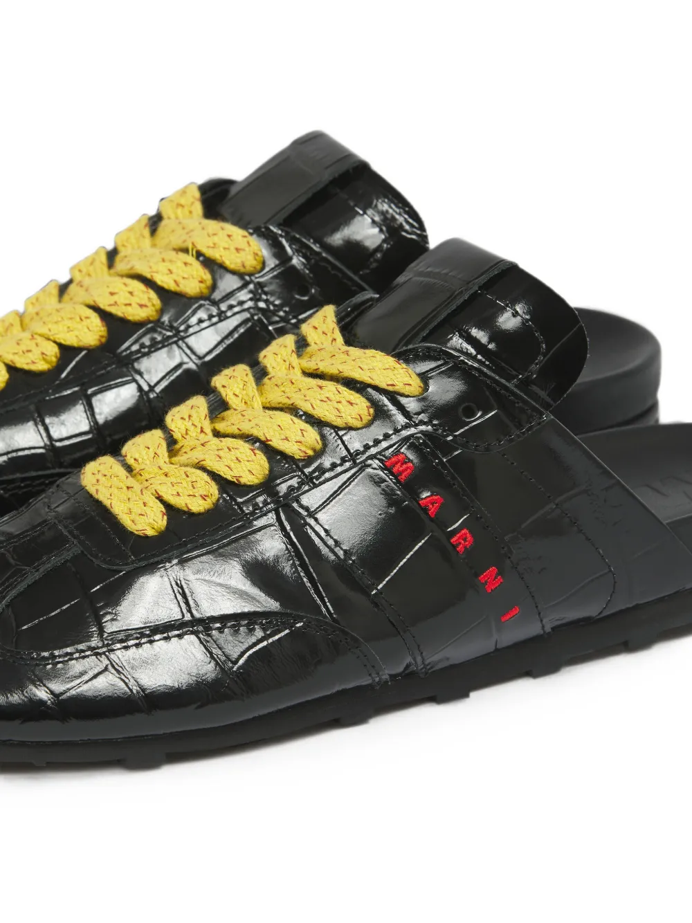 Marni Softy Soccer leren slip-on sneakers met krokodillen-effect Zwart