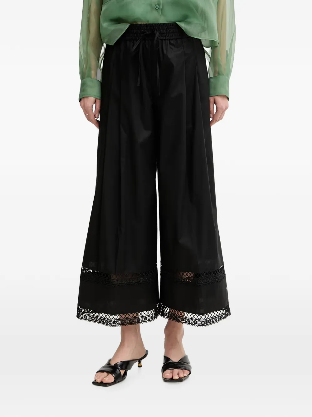TWINSET lace-trim wide-leg cropped trousers - Nero