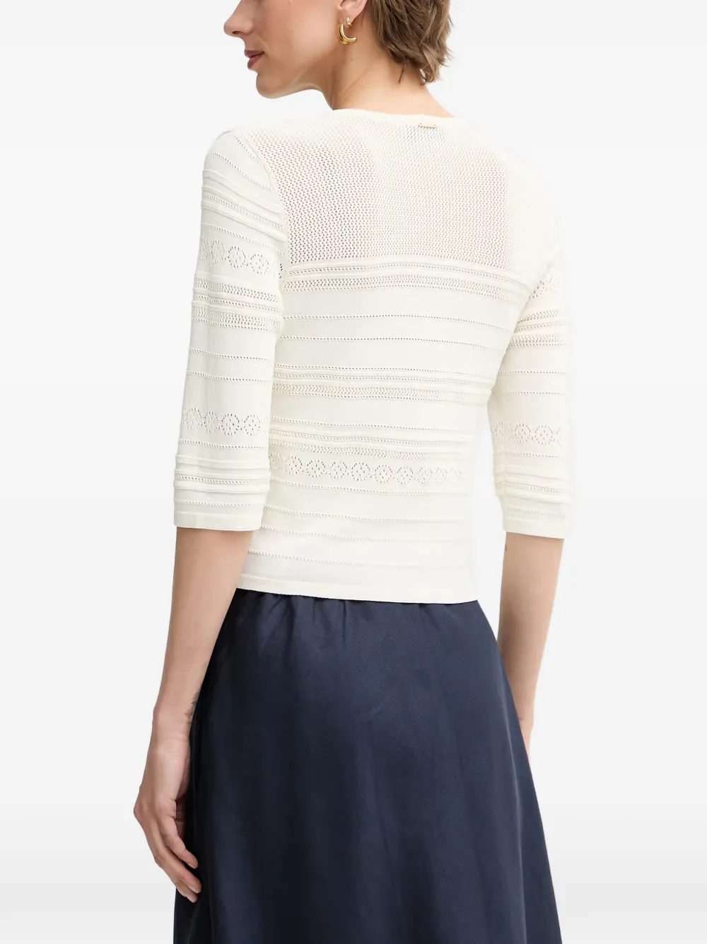 TWINSET Pointelle gebreide trui met cropped mouwen Wit