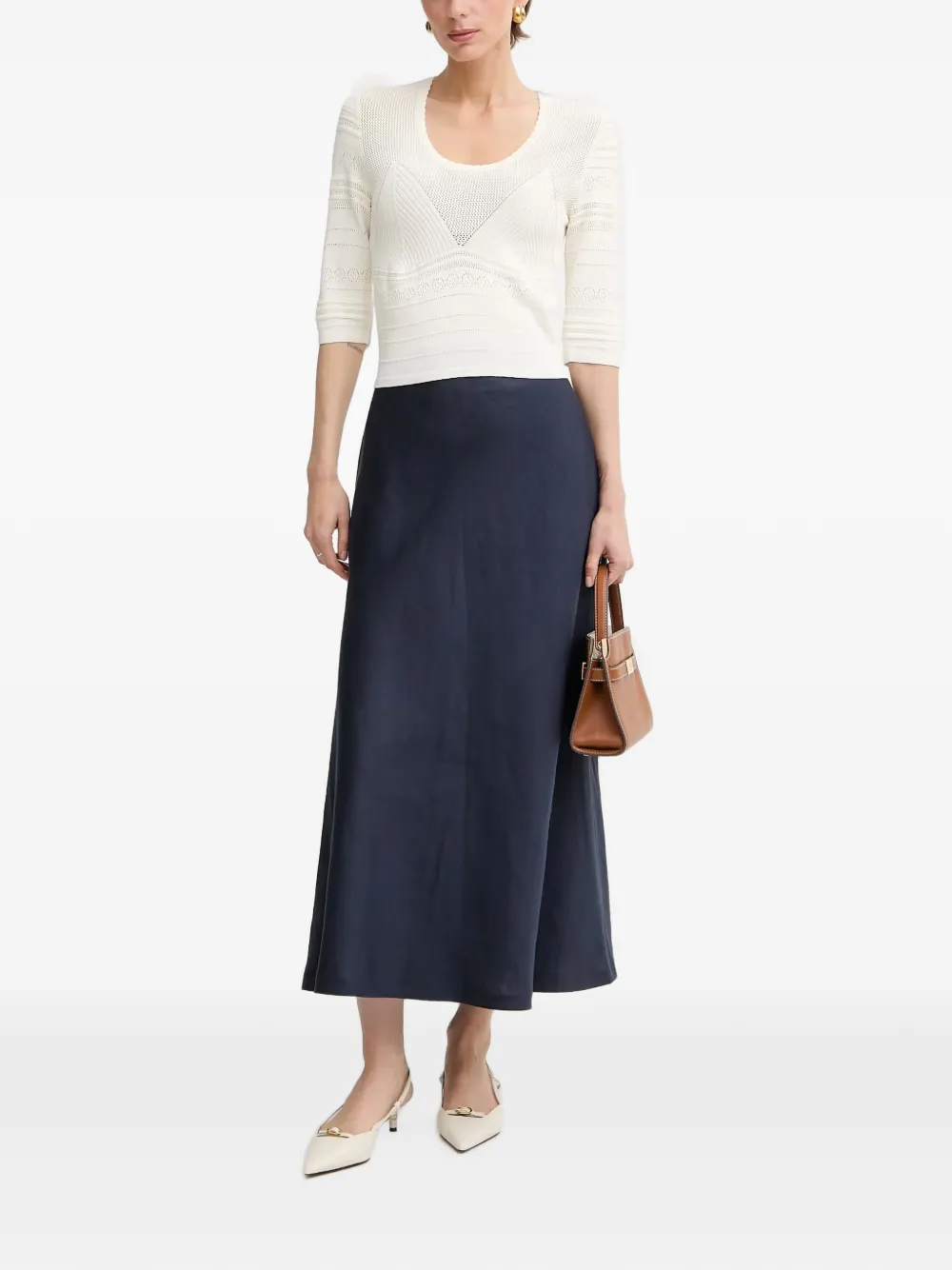 TWINSET Pointelle gebreide trui met cropped mouwen Wit