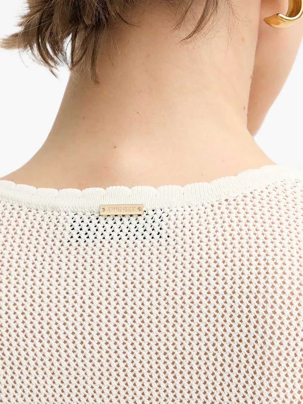 TWINSET Pointelle gebreide trui met cropped mouwen Wit