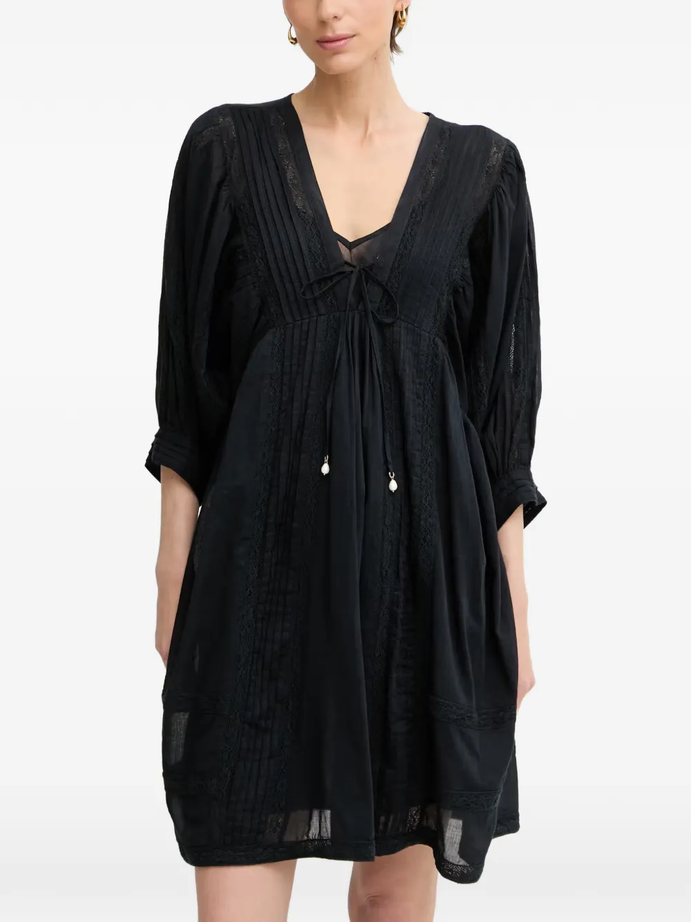 TWINSET lace-trim cotton mini dress - Nero