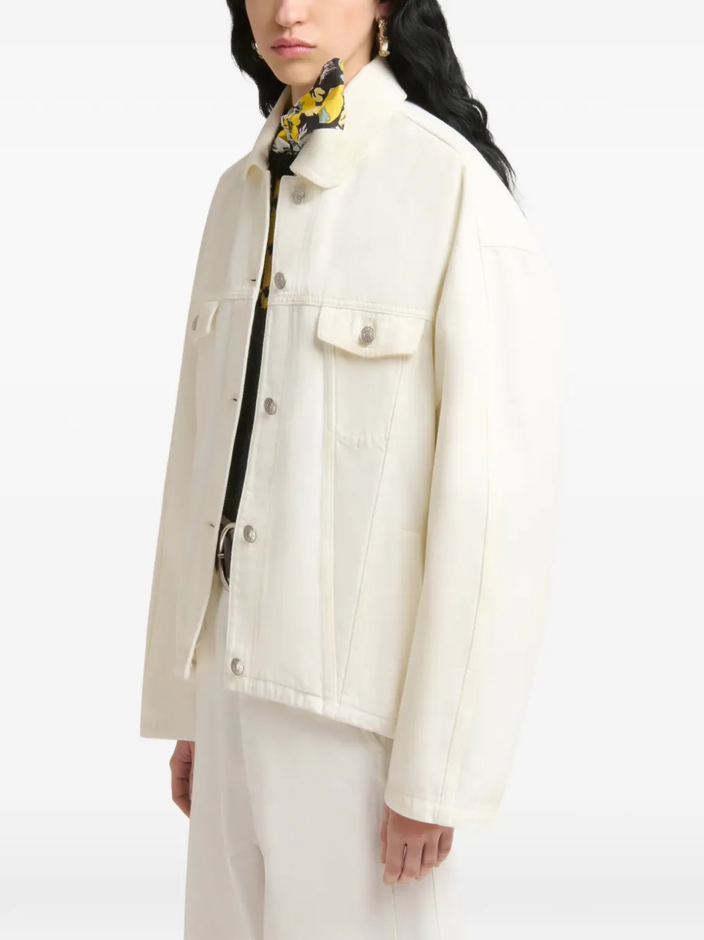 Marni White Denim Jacket with Martingale in Neutrals, view 3