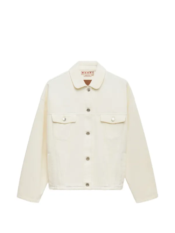 Marni White Denim Jacket with Martingale in Neutrals