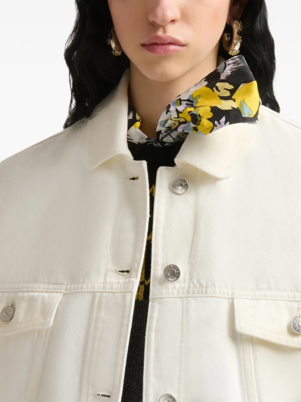 Marni White Denim Jacket with Martingale in Neutrals, view 5