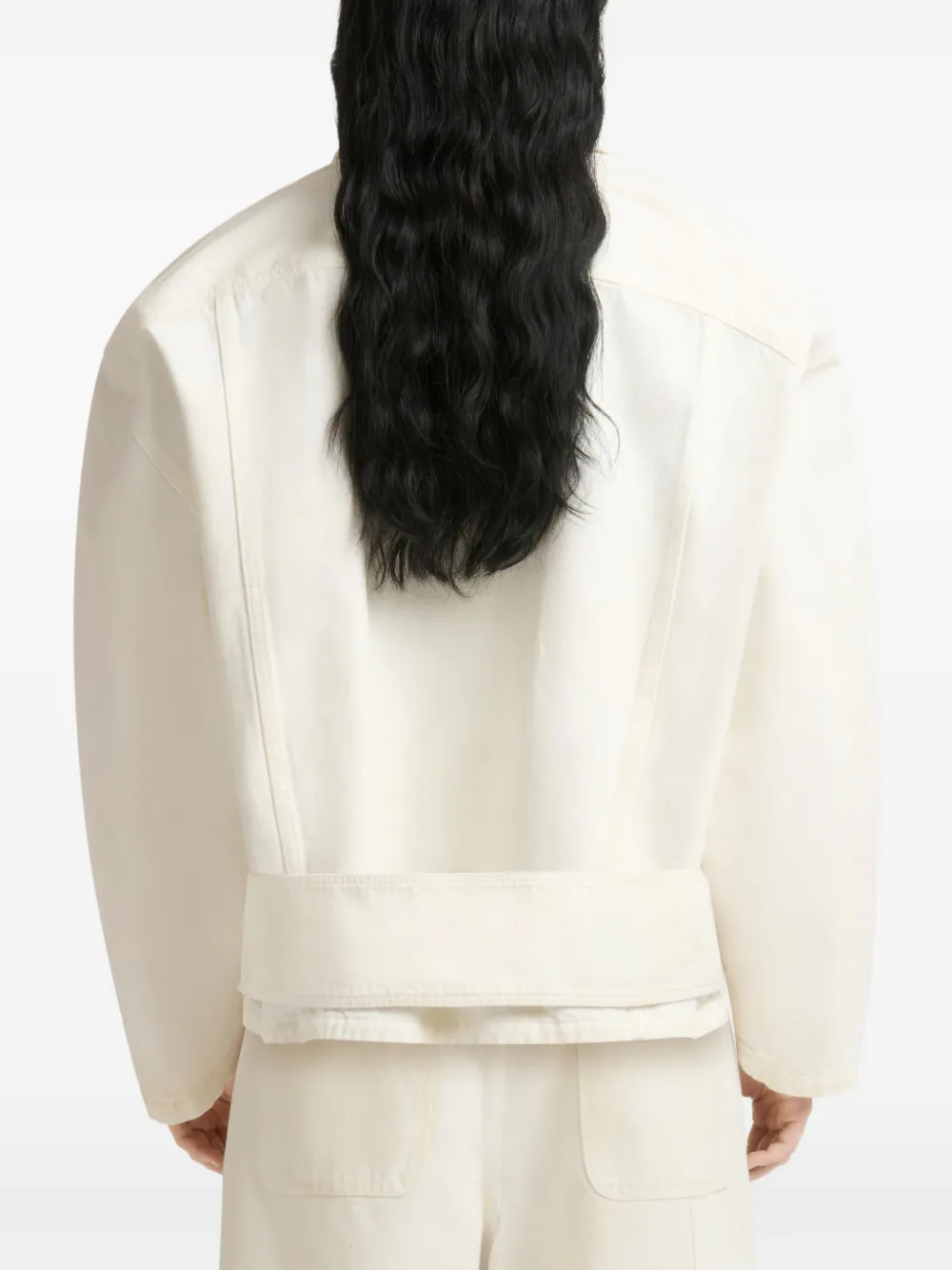 Marni White Denim Jacket with Martingale in Neutrals, view 4