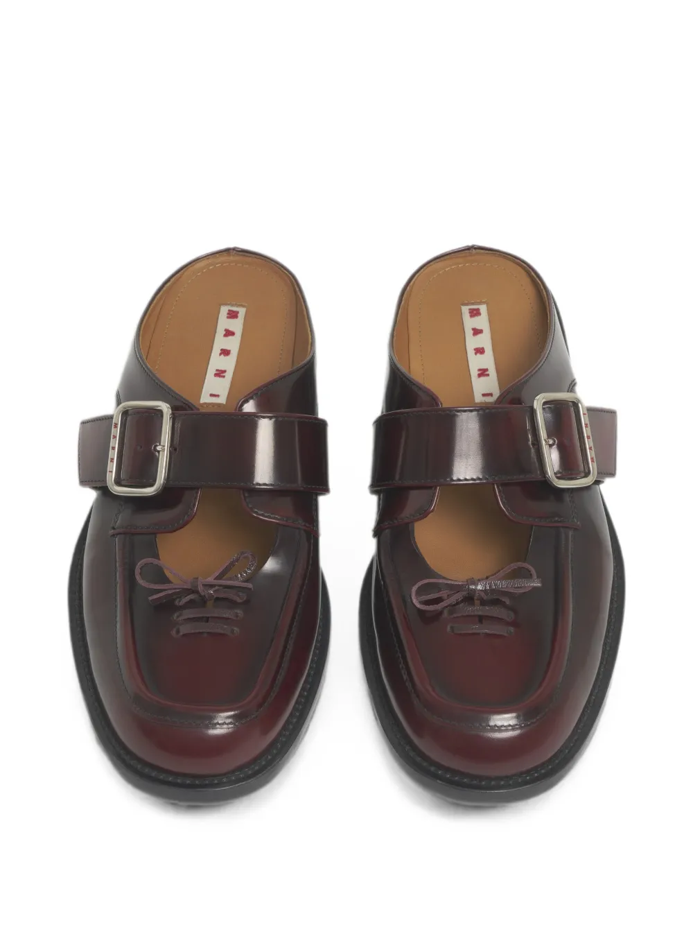 Marni burgundy leather Bambi-buckle sabots Rood