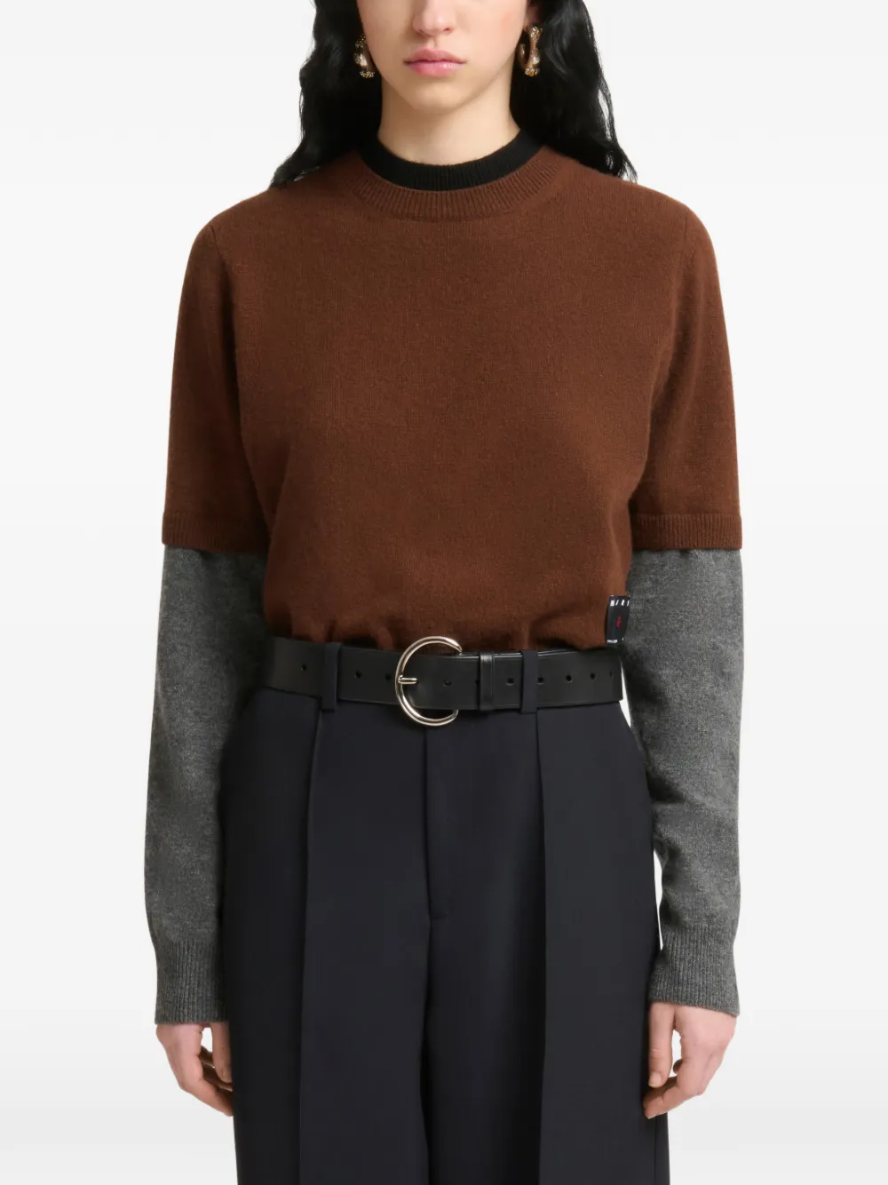 Marni Bruine kasjmier trui met gelaagd effect