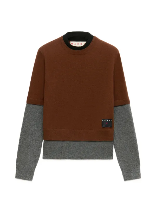 Marni Brown Cashmere Jumper with Layered Effect