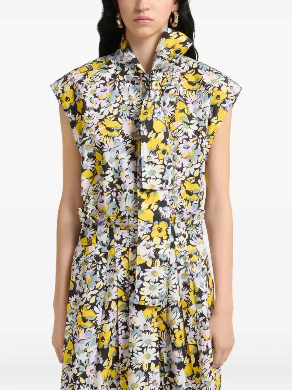 Marni Zwarte popeline mouwloze blouse met Pop Flowers-print