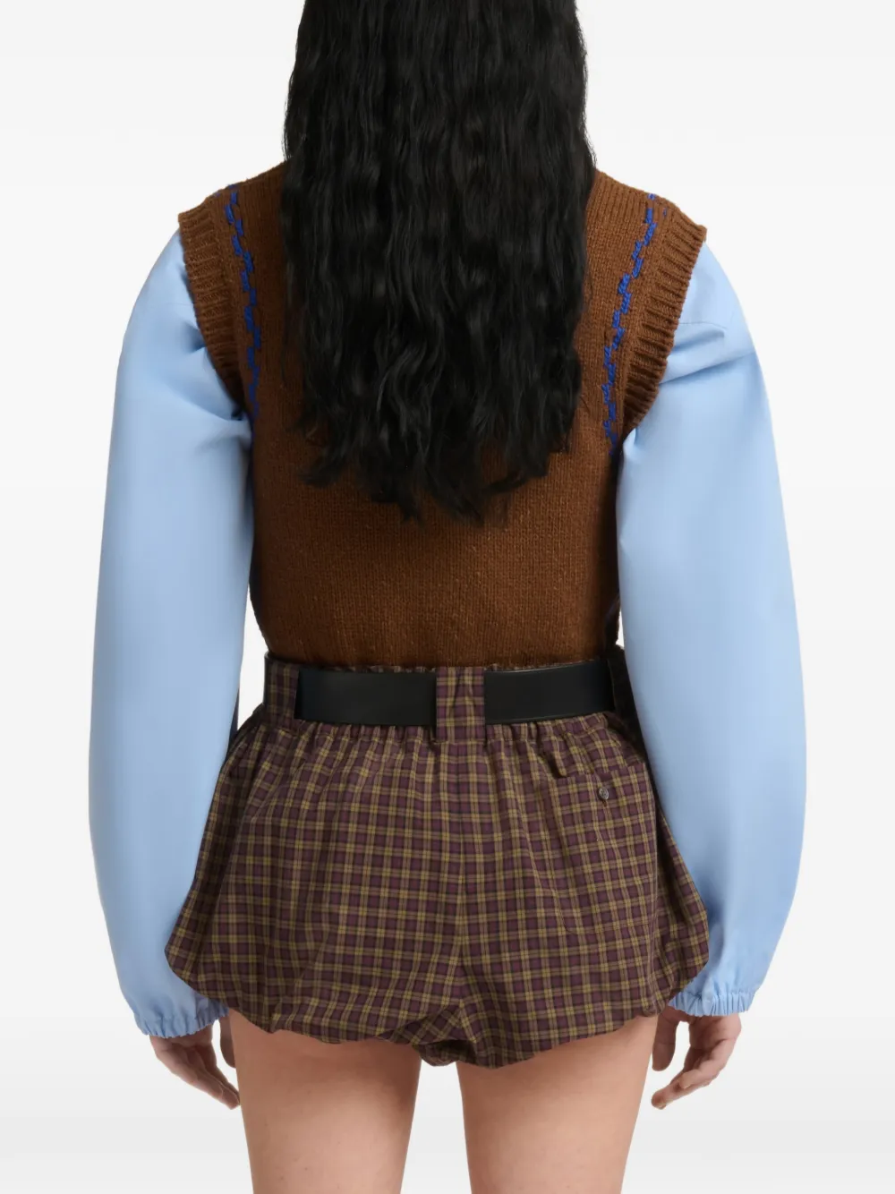 Marni Gelaagd wollen gilet met M intarsia Bruin