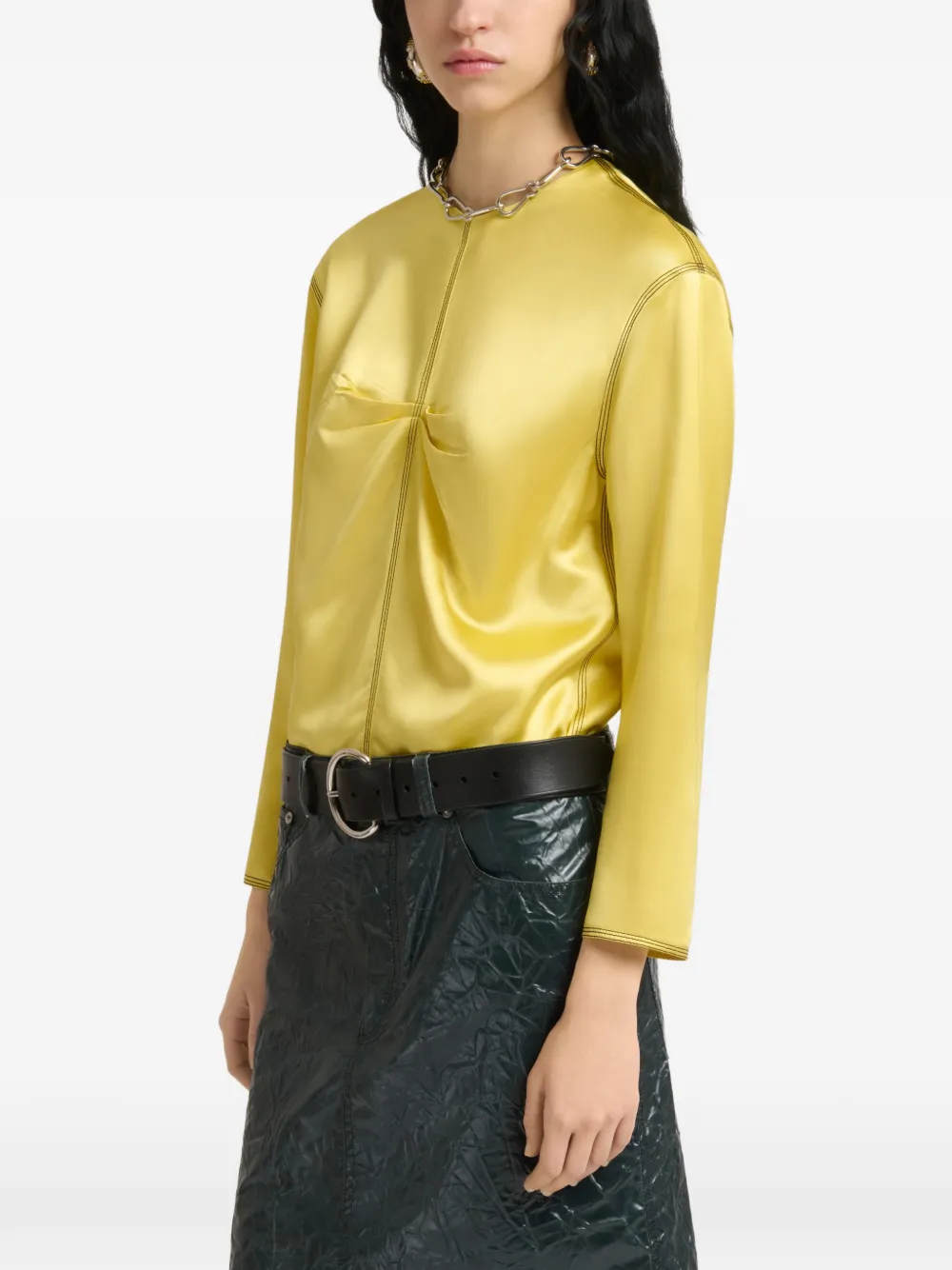 Marni Gele satijnen top met contraststiksels Geel