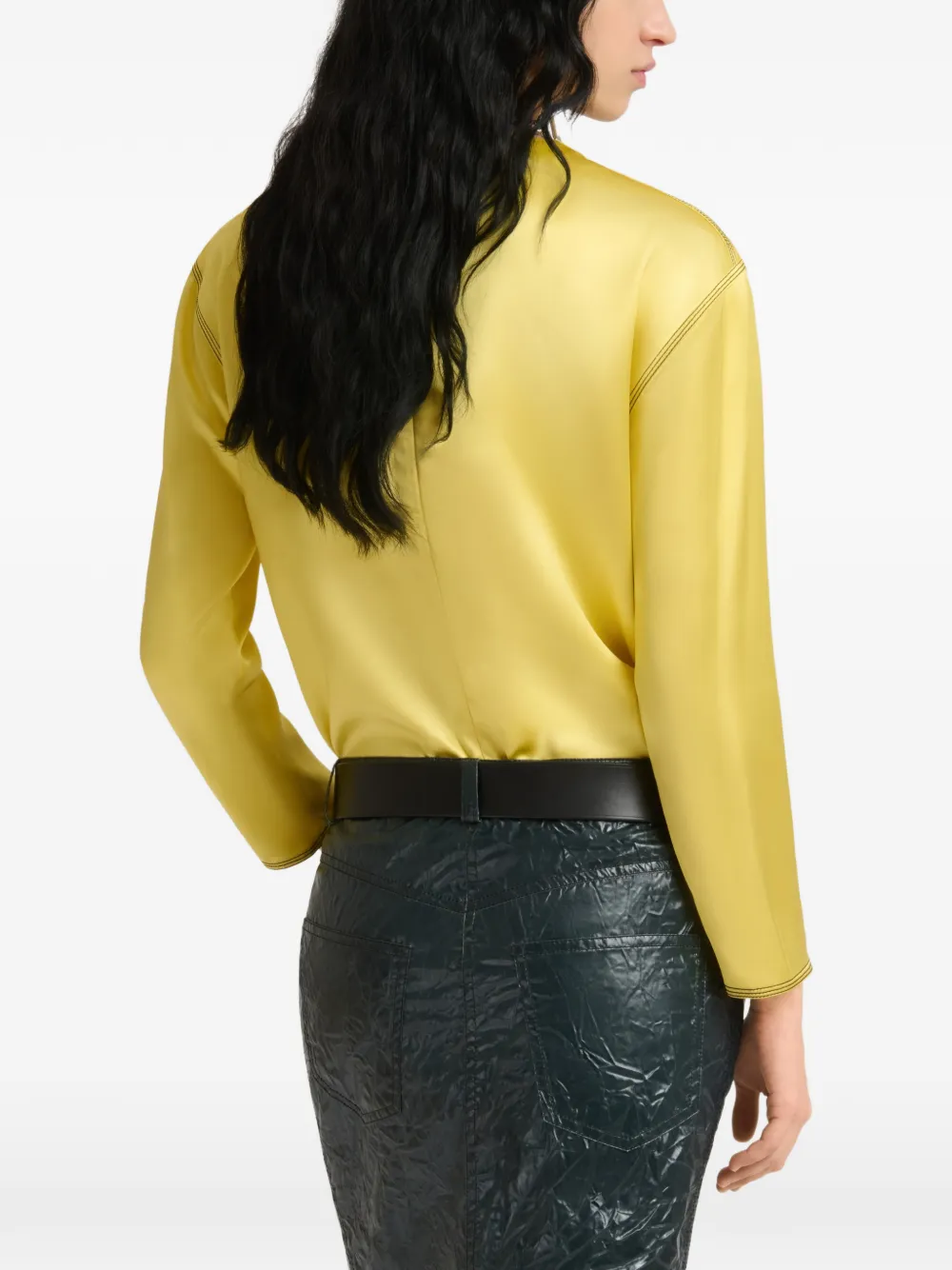 Marni Gele satijnen top met contraststiksels Geel