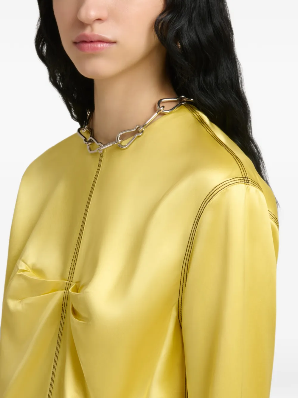 Marni Gele satijnen top met contraststiksels Geel