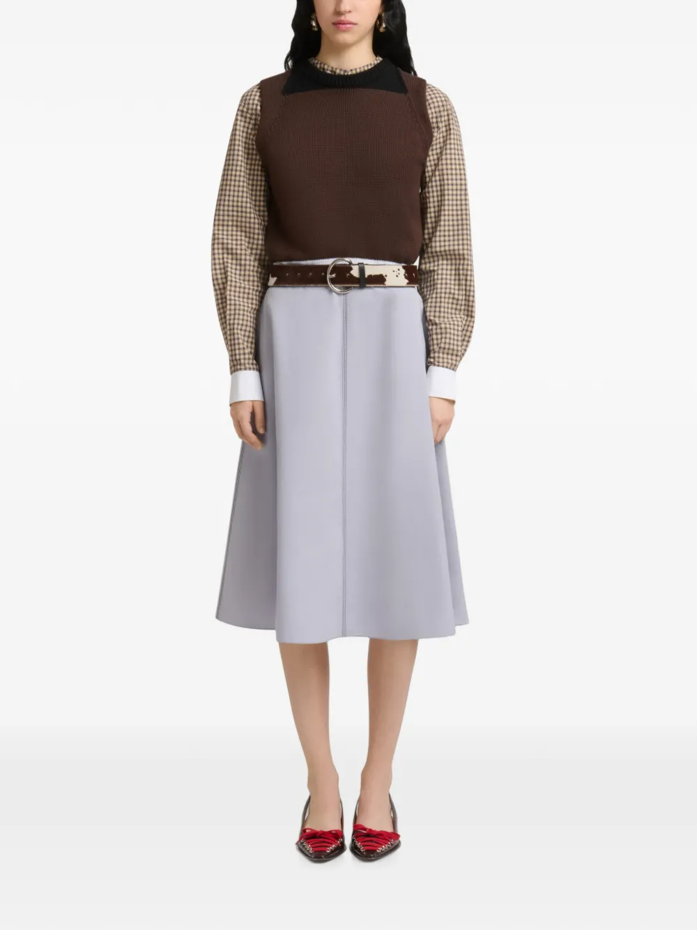 Marni Popeline midi-rok met contraststiksel Grijs