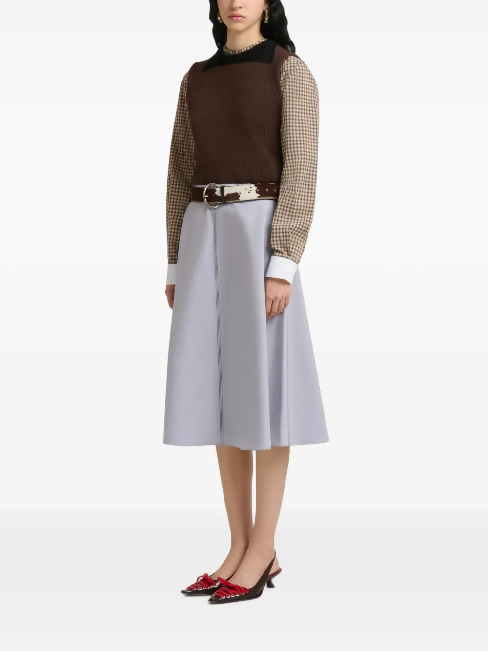 Marni Popeline midi-rok met contraststiksel Grijs